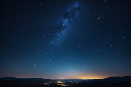 Night sky stars and city lightsの素材