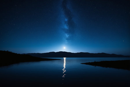 Lakes and starry sky under the night skyの素材