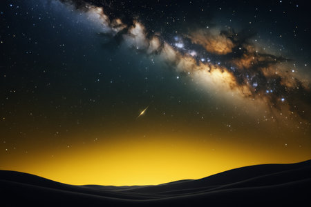 Galaxies and meteors under the desert night skyの素材