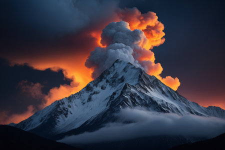 The magnificent sight of the erupting snow capped mountains and volcanoesの素材