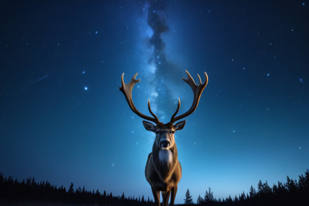 Deer standing under the night skyの素材