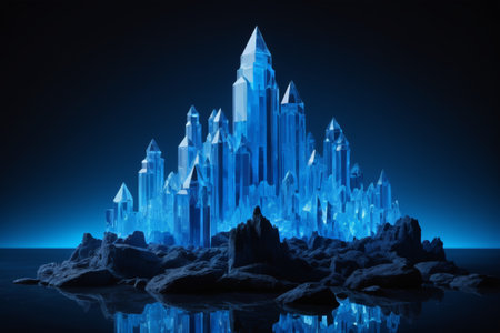 Fantasy scene of blue crystal castleの素材