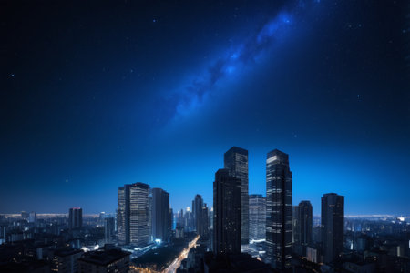 City high rise landscape under the night skyの素材