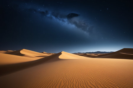 Sand dune landscape under the desert night skyの素材