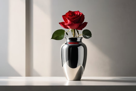 A red rose in a silver vaseの素材