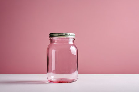 Pink background clear glass jarの素材