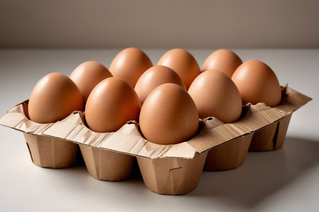 Close up of eggs in a cartonの素材
