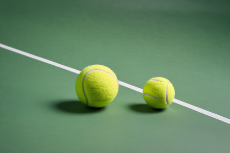 Two tennis balls on the tennis courtの素材