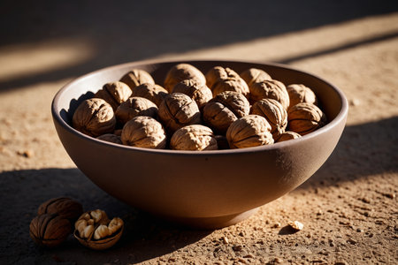 Fresh walnuts in a bowlの素材