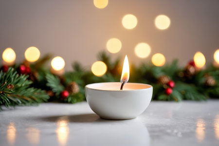 Close up of Christmas decoration candles burningの素材