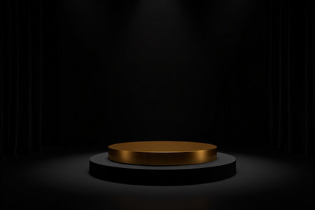 Gold round display stand on black backgroundの素材