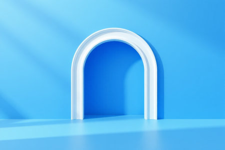 White arched door scene with blue backgroundの素材