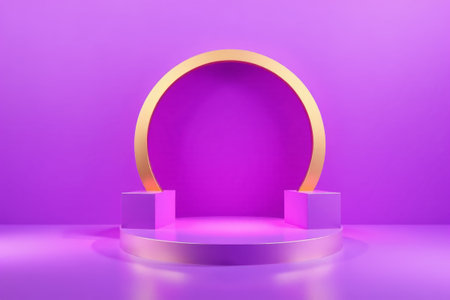 Gold ring display stand with purple backgroundの素材