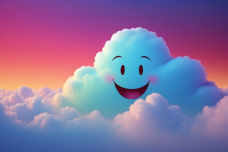 Smiling cartoon clouds in the gorgeous skyの素材