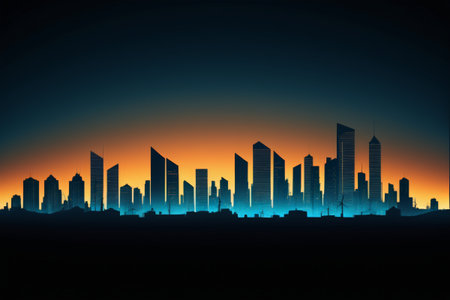 Silhouette of the city's twilight skylineの素材