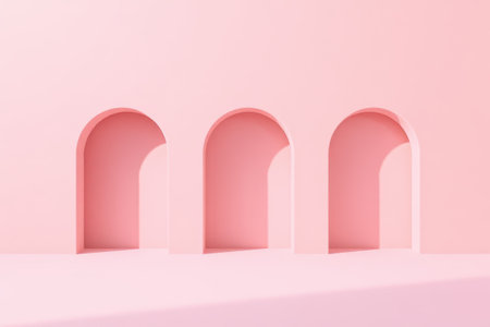 Three arched 3D space with pink backgroundの素材