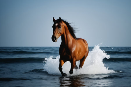 The scene of horses running by the seaの素材