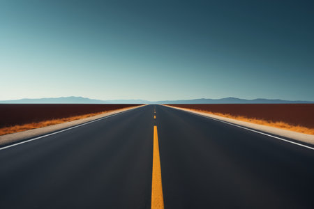 Empty roads and distant mountain landscapesの素材