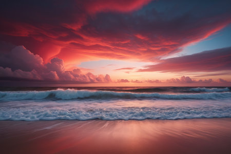 Beach with gorgeous sunset and sea viewsの素材