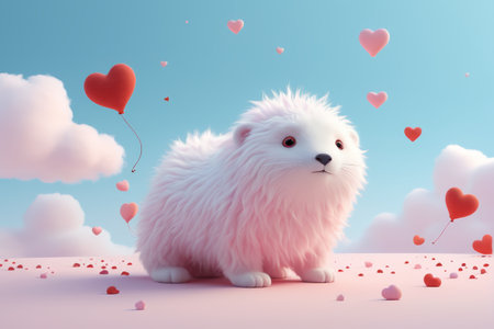 Plush cute pet and love balloon sceneの素材