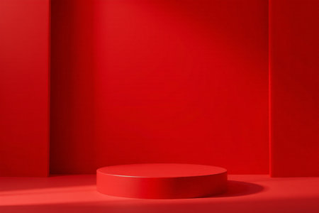 Round display stand with red backgroundの素材