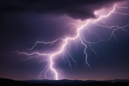 Lightning storm scene in the night skyの素材