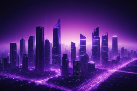Purple toned futuristic urban building complexの素材