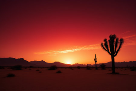 Cactus landscape at sunset in the desertの素材