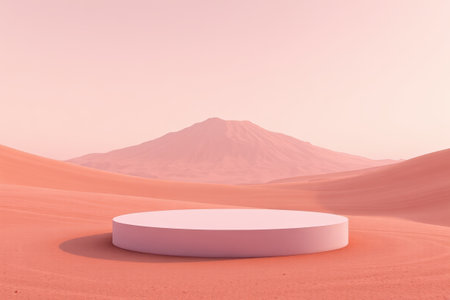 Round display table scene in the desertの素材