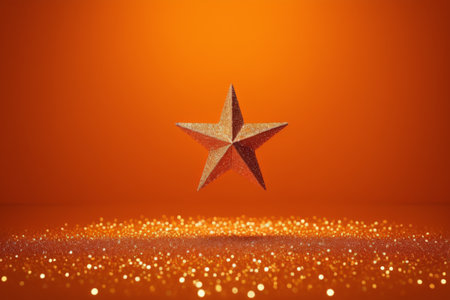 Suspended gold five pointed star red background materialの素材