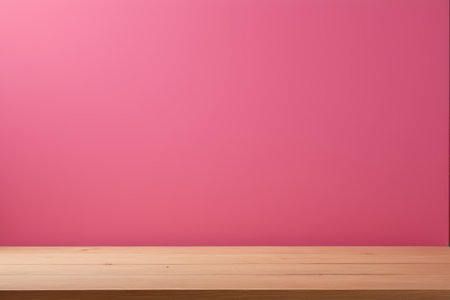Wooden tabletop in front of pink backgroundの素材