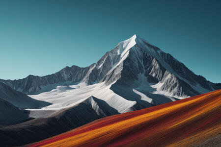 Snow Mountain and Colorful Hillside Natural Landscapeの素材