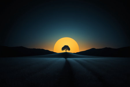 Lonely Tree Landscape in the Wilderness at Sunsetの素材