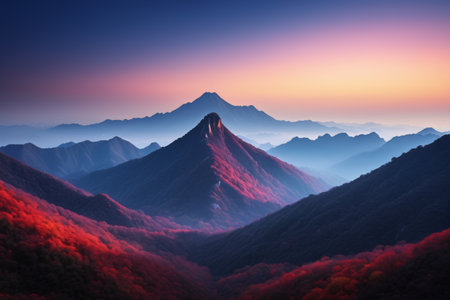 Sunset natural scenery in the mountainsの素材