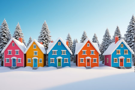 Colorful cabins and cedar views after the snowの素材