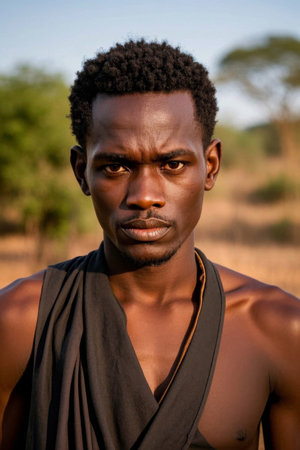 Portrait of an African man Gazing in the sunの素材
