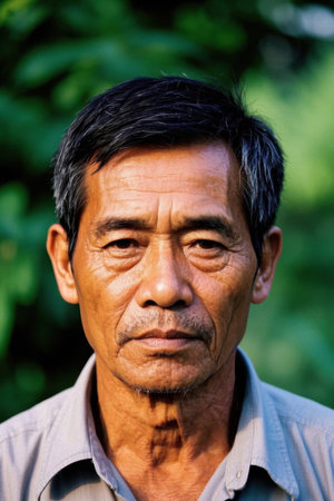 Portrait of a weathered elderly manの素材