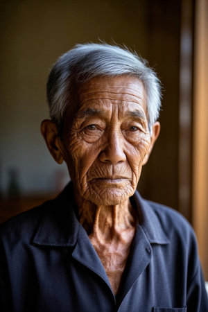 Portrait of a weathered elderly manの素材