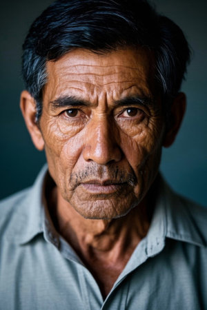 Portrait of a weathered elderly manの素材