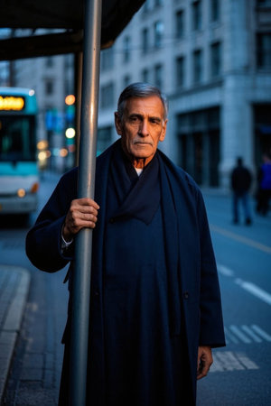 The old man waiting in the twilight The silhouette of a gentlemanの素材
