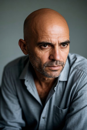 Close up of a portrait of a melancholic middle aged manの素材