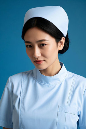 Nurse Professional Wear Photo Blue Backgroundの素材