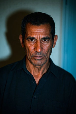 Portrait of a weathered elderly manの素材