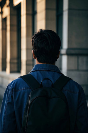 Backed man's urban walking backpackの素材