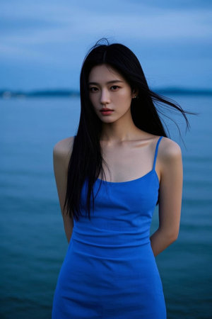 Blue Skirt Women's Seaside Photo Elegantの素材