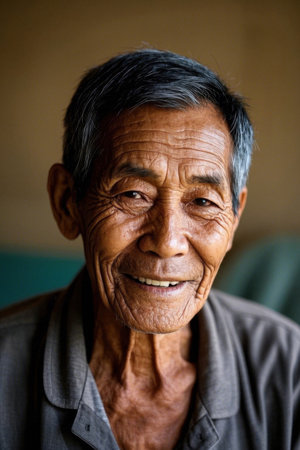 Portrait of an elderly man with a kind smileの素材