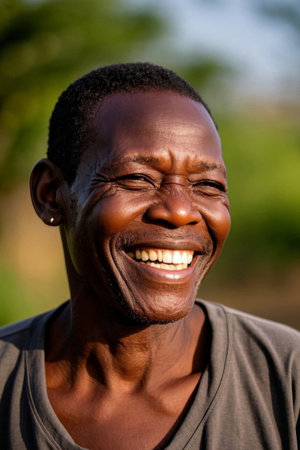Outdoor portrait of African man with bright smileの素材