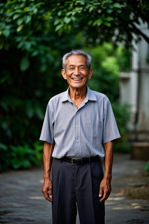 Smiling elderly man outdoor photoの素材