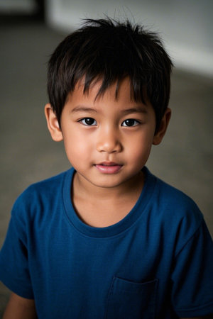 Cute boy portrait close up with clear eyesの素材