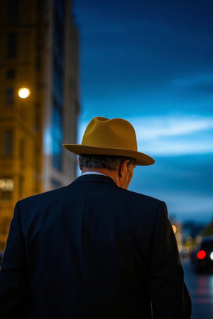 Yellow Hat Man's Back Shadow City Night Viewの素材